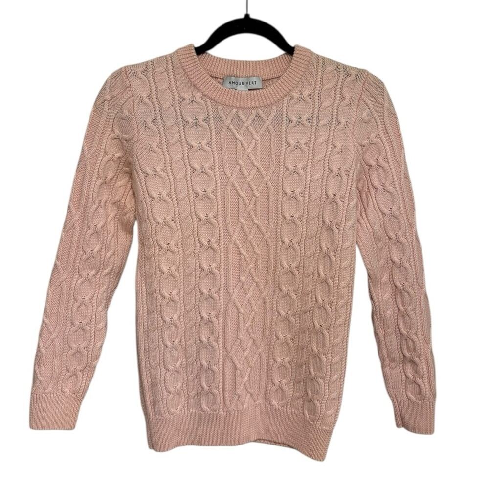 Amour Vert 100% Wool Cable Knit Sweater in Blush Pink - Size XS